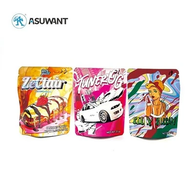 Siġill tas-Sħana Stampat Custom 3. 5 7 G 1oz Zip Lock Zip Rwejjaħ Prova Up Up Pouch Packaging Gelato Mylar Bags